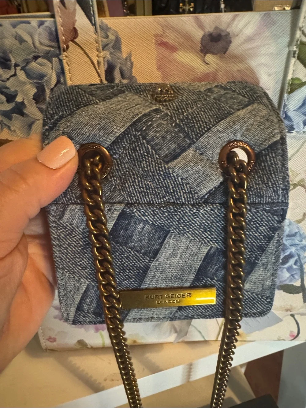Kurt Geiger Mini Denim Quilted Bag - Blue - Picture 5 of 7